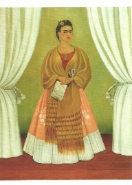 Zelfportret tussen gordijnen, Frida Kahlo