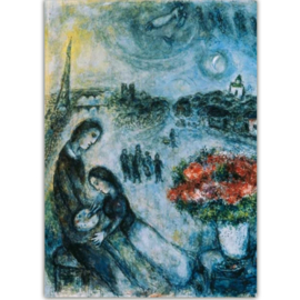 Pasgetrouwden met Parijs op de achtergrond, Marc Chagall