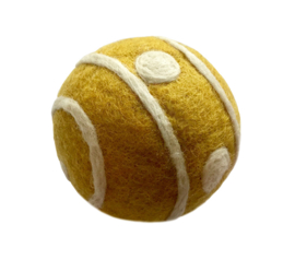 Speelbal met rammelaar, wolvilt (geel-wit)