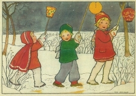 Drie kinderen met lampionnen, Rie Cramer