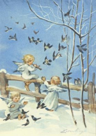 Drie engelen musiceren met de vogels, Erica von Kager