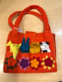 Tasje met vier vingerpopjes oranje