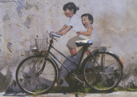 Kinderen op fiets, streetart, Mypokcik