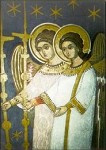 Engelwezen uit de hemelse hierarchiën, fresco uit koepel van kloosterkerk Roemenië
