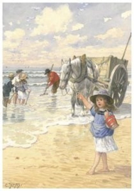 Meisje en paardenkar op het strand, Cornelis Jetses