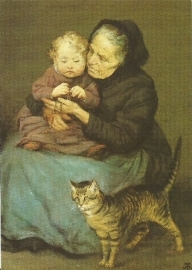 Grootmoeder, kind en kat, H. Thoma