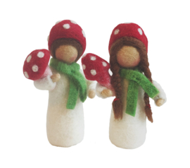 Paddenstoelpopje, wolvilt 14 cm