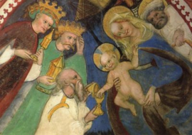 Aanbidding van de Koningen, muurschilderkunst 15e eeuw