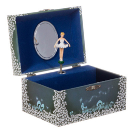 Byouxmuziekdoos blauw met witte Ballerina ( melodie Zwanenmeer)
