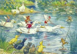 Elfenwedstrijd op eenden, Margaret W. Tarrant