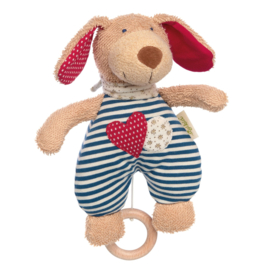 Sigikid muziekknuffel, hond ( blauw wit gestreept lijfje)