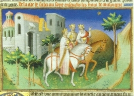 De heilige Drie Koningen rijden naar Bethlehem, boekschilderkunst
