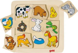 Houten puzzel wie eet wat?