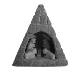 Kleine piramide van steen met kerststal ( hoogte 4 cm)