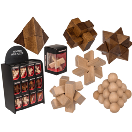 Denkpuzzels mini van hout, 6 verschillende varianten