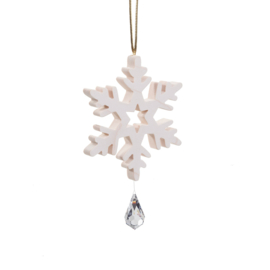 Houten kerstboomhanger sneeuwvlok met raamkristal