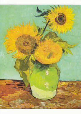 Drie zonnebloemen in een vaas, Vincent van Gogh