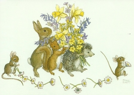 Haas, eekhoorn en egel met bloemen, Molly Brett