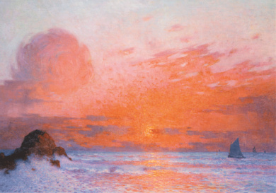 Ondergaande zon aan zee, Ferd Loyen du Puigaudeau