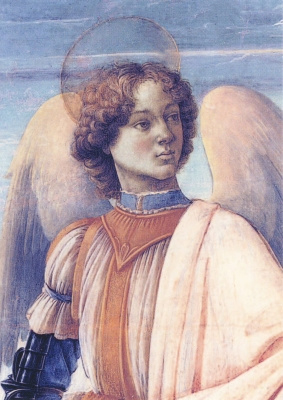 Detail uit de drie aartsengelen en Tobias, Sandro Botticelli