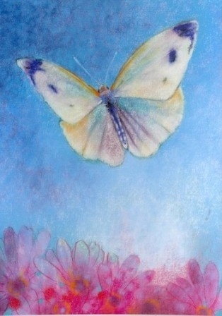 Vlinder in blauwe lucht, Loes Botman