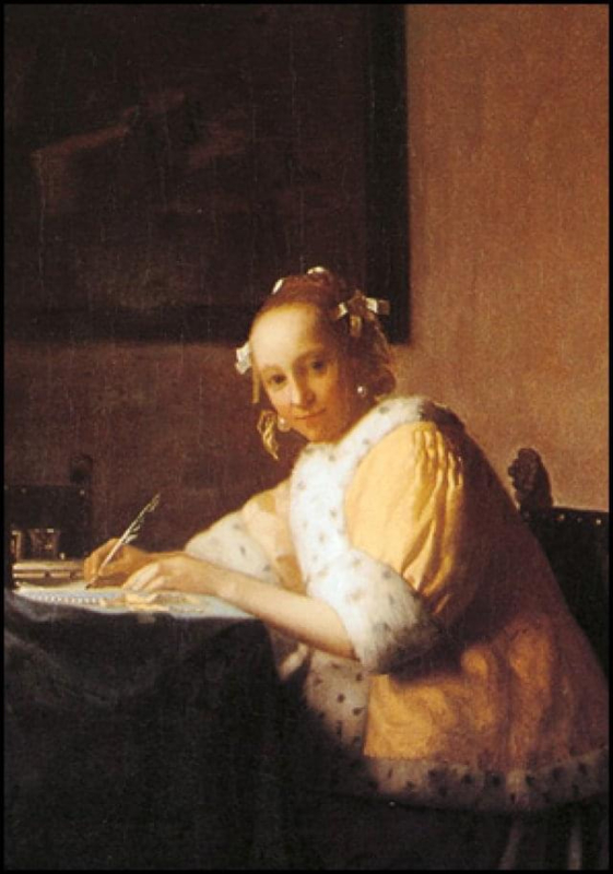 Schrijvend meisje in het geel, Johannes Vermeer