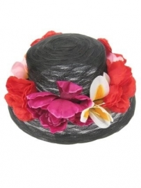luxe hoed zwart+bloemen