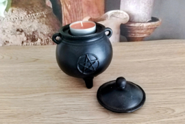Witches Cauldron Tea Light Holder with Pentagram Motif