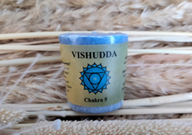 Votief geurkaarsje 5e chakra  Vishudda met 3% Essentiële palmolie