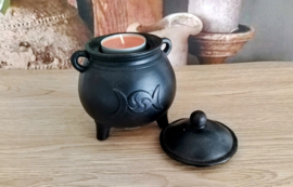 Witches' Cauldron Tea Light Holder with Moon Motif