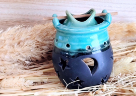 Keramische aromabrander maan en ster in turquoise - brons