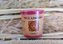 Votief geurkaarsje 1e chakra Muladhara met 3% Essentiële palmolie