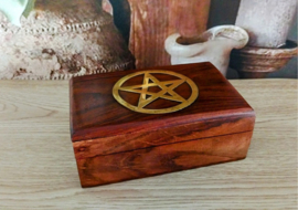 Sheesham hout sieraden of tarotkaarten doosje, Pentagram.