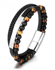 Leren armband met Tiger Eye kralen