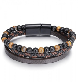 Leren armband met Tiger Eye kralen