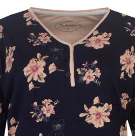 Dames nachthemd bloemen donkerblauw