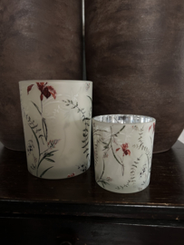 Set van 2 waxinelichthouders bloemen beige