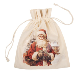 Nostalgisch stoffen kadozakje Kerstman 21*25