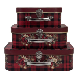 Decoratie kofferset (3) Kerst rood