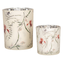 Set van 2 waxinelichthouders bloemen beige