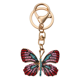 Sleutel / Tashanger vlinder rood/roze/blauw