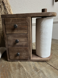 Houten keukenrolhouder met 3 laadjes 33*31*14