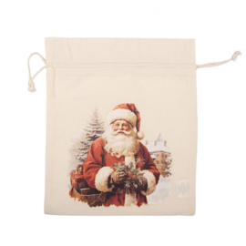 Nostalgisch stoffen kadozakje Kerstman 21*25