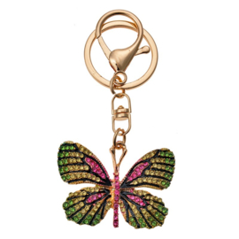 Sleutel / tashanger vlinder groen/roze