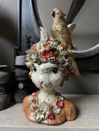 Decoratie buste konijn met bloemen 22*22*35