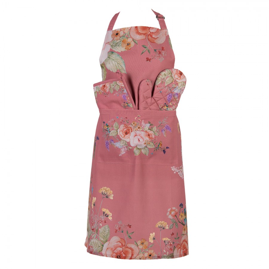 Keukenschort roze met bloemen
