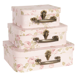 Decoratie kofferset (3) gebloemd roze