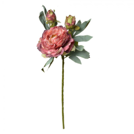Kunstbloem Pioenroos met 2 zijtakken rood/roze 62cm