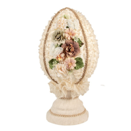 Decoratie ei op voet textiel beige 20*39
