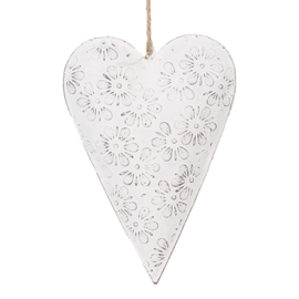 Decoratie hanger hart wit (M) 15*2*10